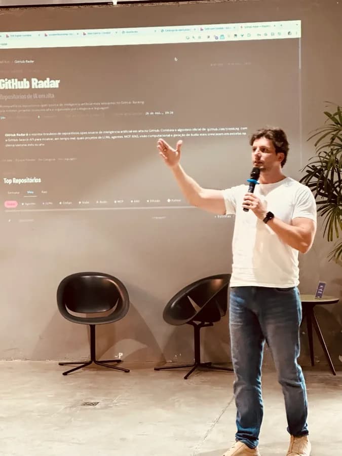 Luis Roquette apresentando GitHub Radar — Café Com Lovable, BH